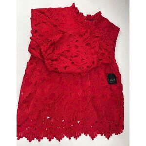 Ella Rafaella Womens Red Lace Blouse Size Large Stylish Floral Crochet Design